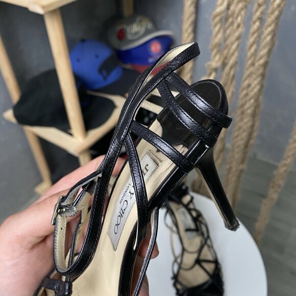 Jimmy Choo Open Toe Ankle Heels Womens Black - Picture 9 of 16